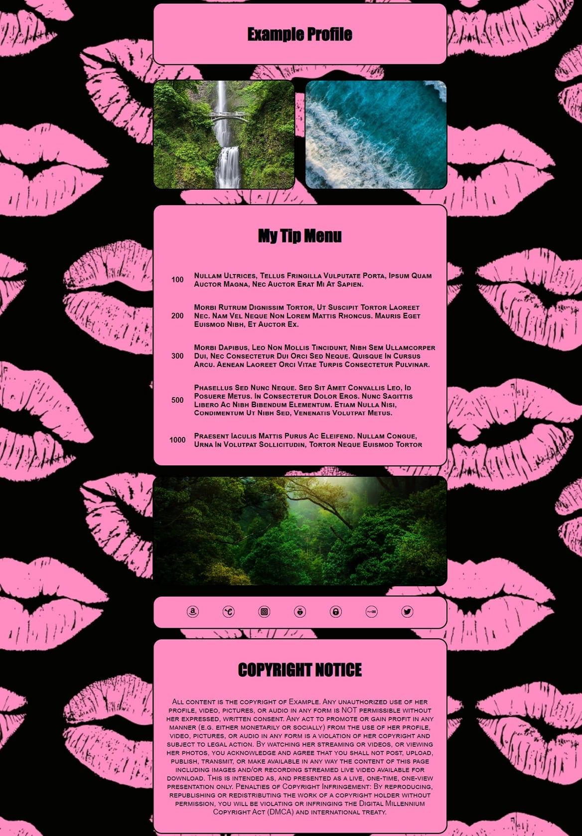 Lip Crush theme with pink lips on black background